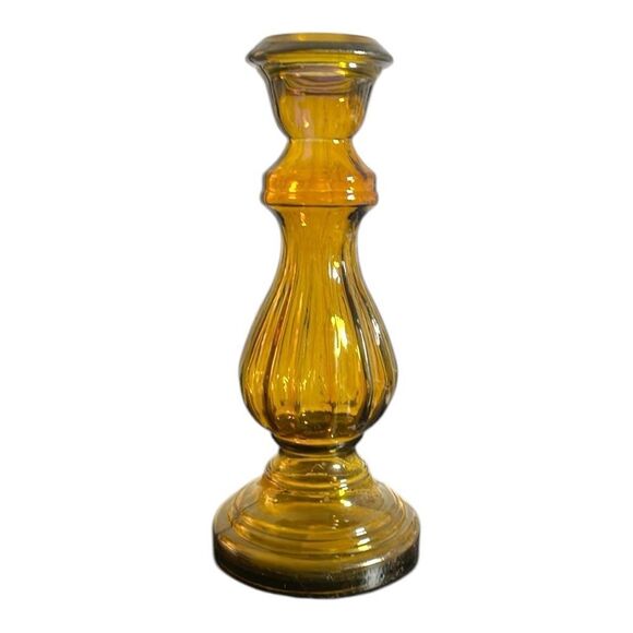 Vidrios San Miguel Spain Yellow Amber Recycled Glass 16" Candle Holder Vase - Picture 1 of 6